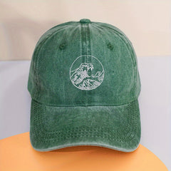 Wave Embroidery Baseball Cap Vintage Washed Distressed Dad Hat
