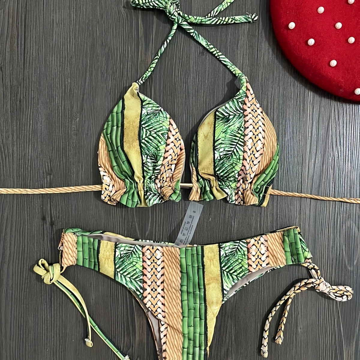 Colorblock Triangle Bikini Set Halter Neck High Cut Swimsuit