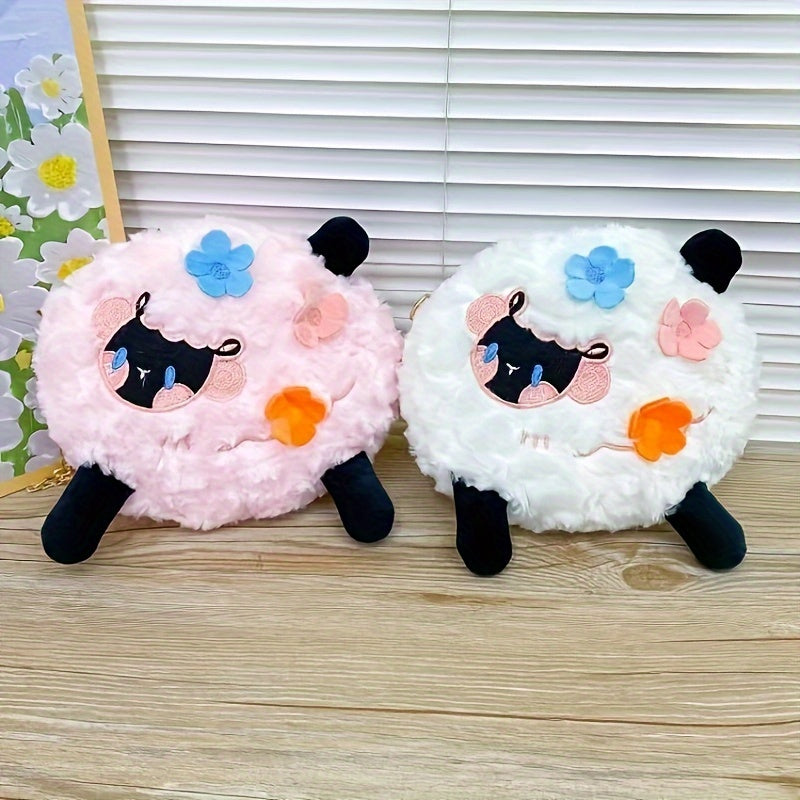 Cartoon Lamb Shaped Embroidery Shoulder Bag Soft Plush Storage Bag