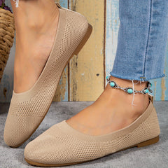 Women's Knitted Flat Shoes Soft Sole Slip On Casual Walking Flats