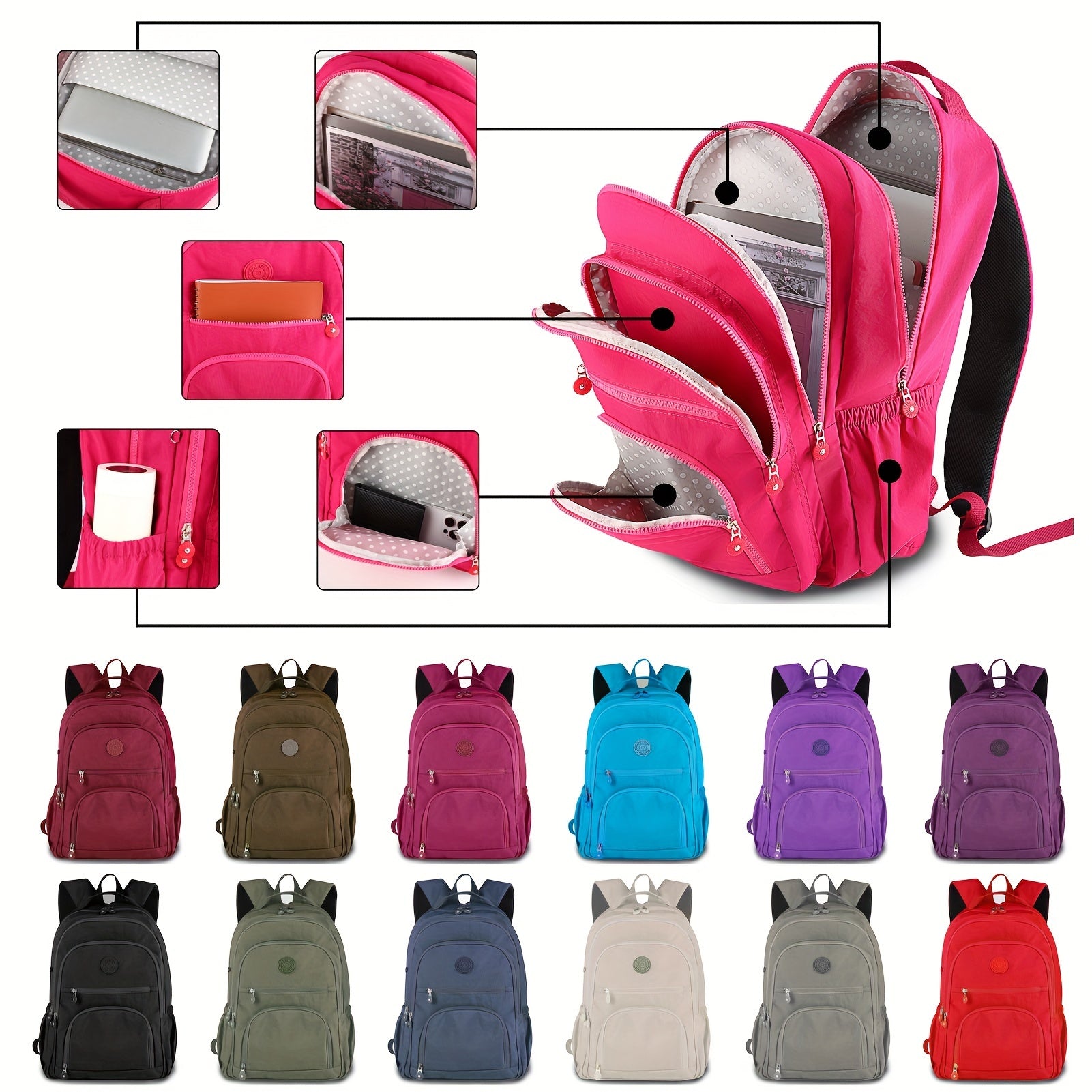 Large Capacity Minimalist Backpack Water Resistant Spacious School Bag