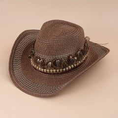 Ethnic Style Straw Cowboy Hat Skull Tibetan Vacation Beach Hat