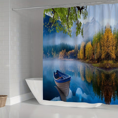 Forest Mountains Green Water Tree Cloud Shower Curtain Set