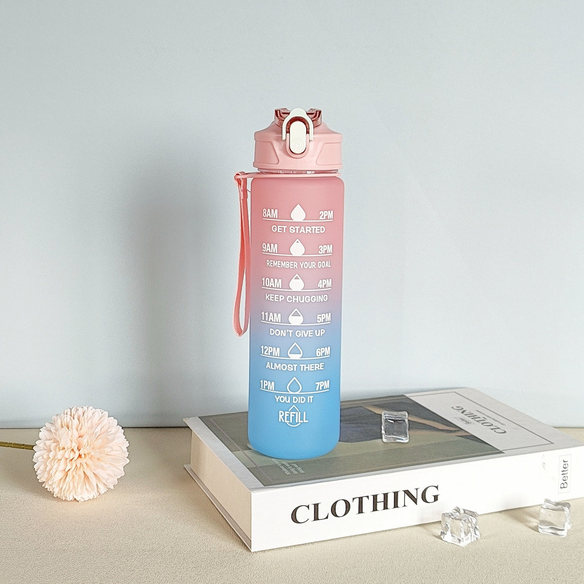 900ML Gradient Sports Water Bottle with Time Marker Stickers