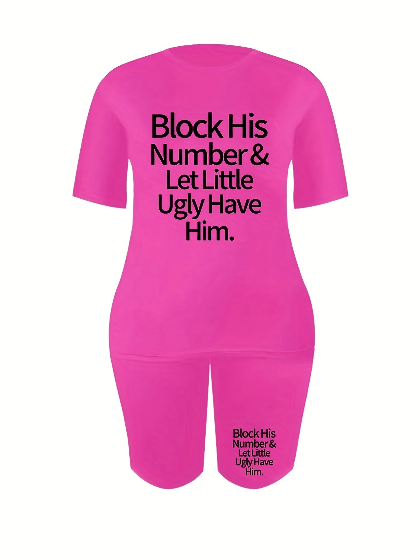  Women's Letter Print Tee & Shorts Set