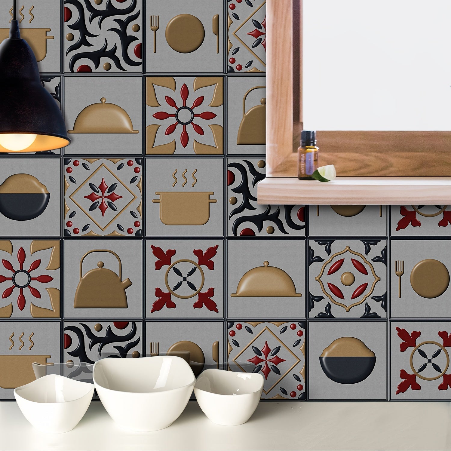 10pcs Vintage Kitchen Tile Sticker Peel Stick Non Slip PVC Wall Sticker