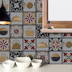 10pcs Vintage Kitchen Tile Sticker Peel Stick Non Slip PVC Wall Sticker