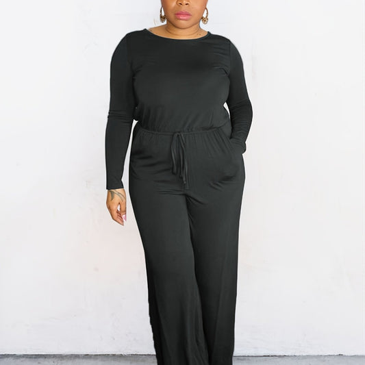  Knot Back Drawstring Wide Pant Jumpsuit