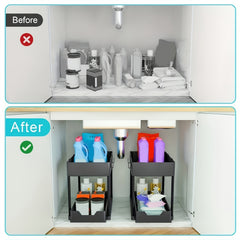 2 Tier Sliding Cabinet Basket Organizer Under Sink Storage Bathroom Kitchen