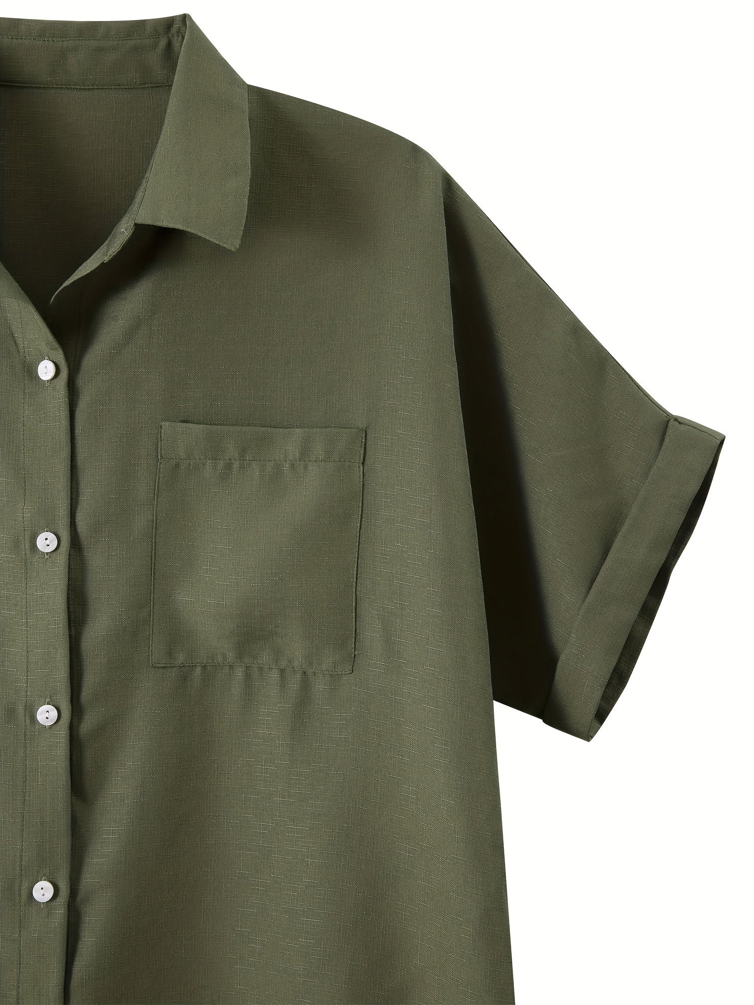  Solid Button Up Short Sleeve Blouse