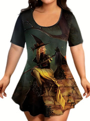  Halloween Cartoon Print Top & Flared Leg Pants Outfit Set