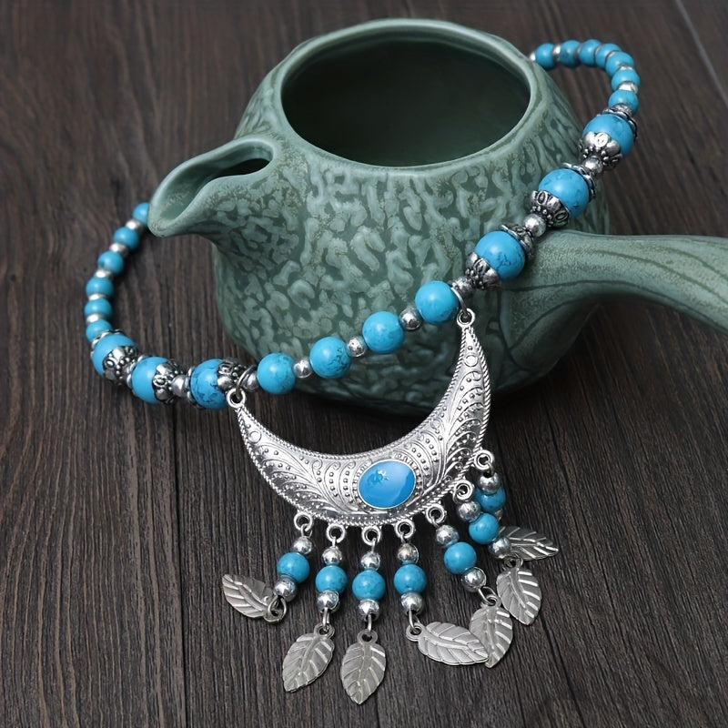 Boho Beaded Head Piece Moon Tassel Necklace Hair Band