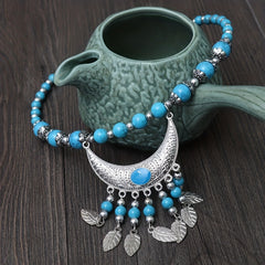 Boho Beaded Head Piece Moon Tassel Necklace Hair Band