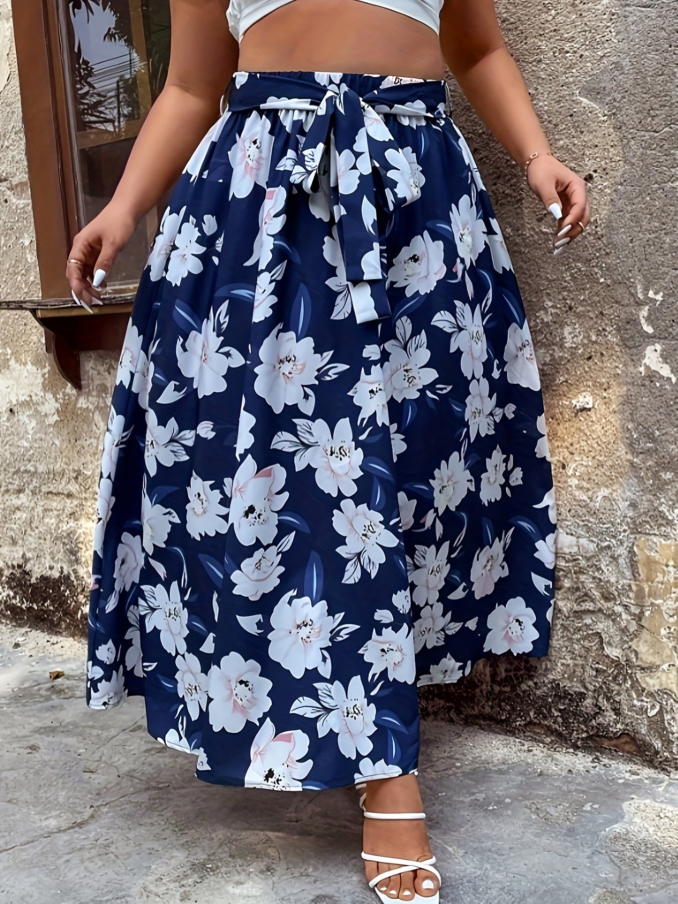  Floral Tie Front Maxi Skirt