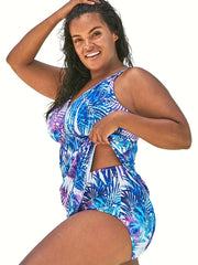 Tropical Print V Neck Tankini Set