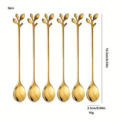 6-Piece Stainless Steel Cutlery Set - Milk Spoon, Salad Fork, Leaf Shaped