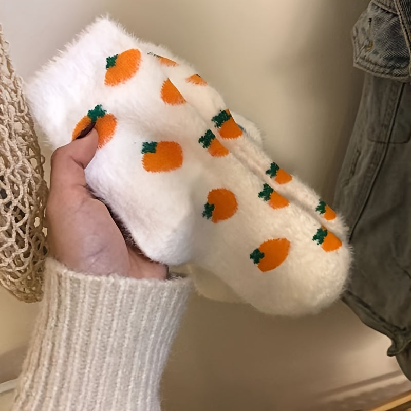 Cartoon Fruit Print Socks Warm Women's Stockings