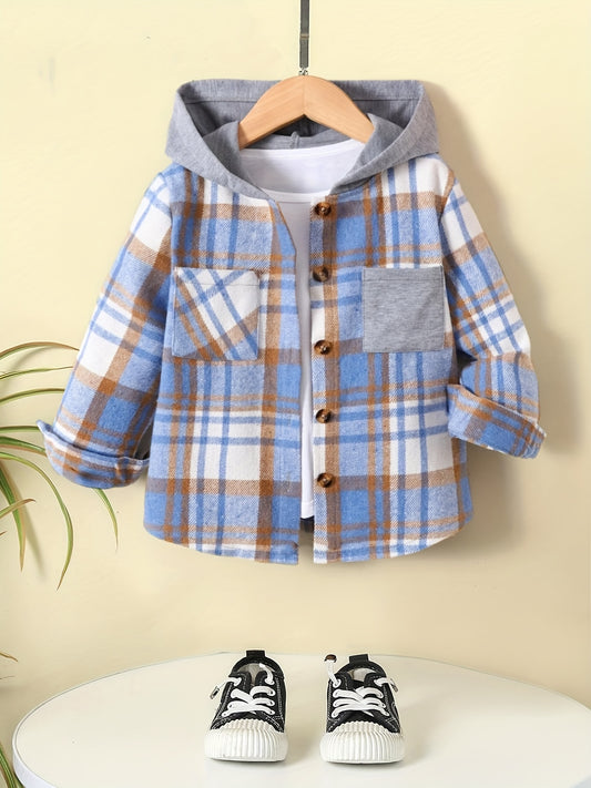 Boy's Plaid Hooded Button Up Shirt