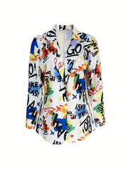  Casual Blazer Women's Plus Graffiti Print Long Sleeve Blazer