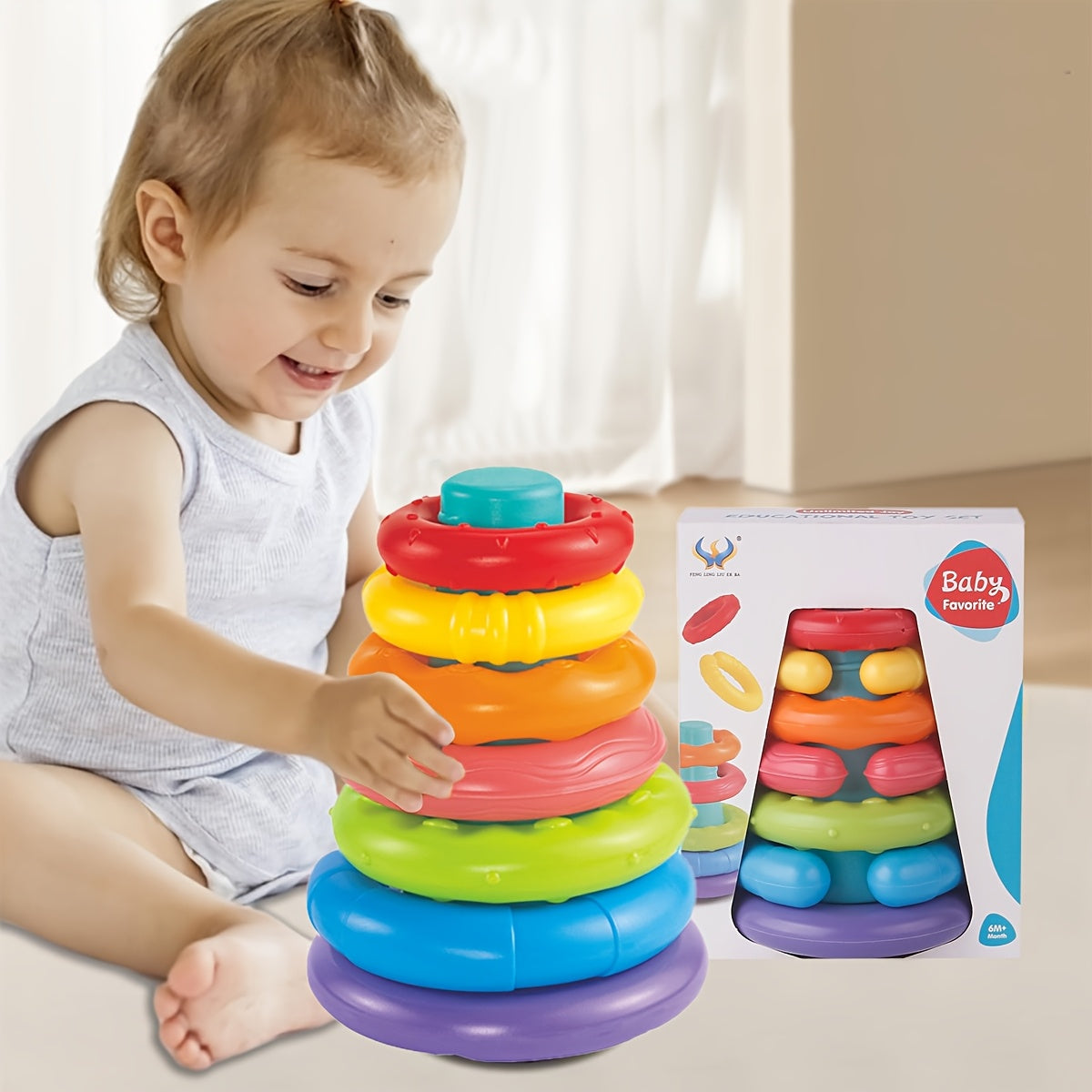 Rainbow Stackable Rings Sensory Educational Toy for Toddlers
