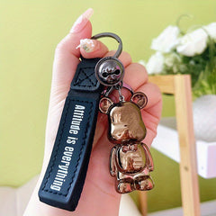 Bow Tie Bear Keychain Leather Lanyard Animal Bag Charms Keyring Pendant