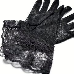 Bowknot Lace Gloves Thin Breathable Short Gloves Elastic Wedding Dress Gloves