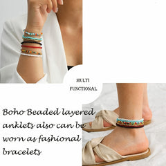Boho Beaded African Anklets Multicolor Stretch Seed Beads 