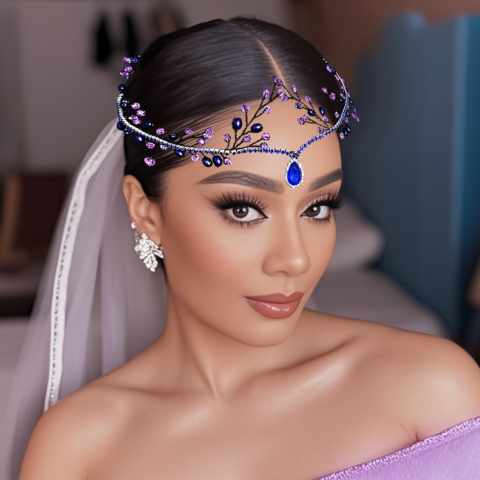 Women's Purple Beaded Crown Headwear for Halloween & Independence Celebrations
