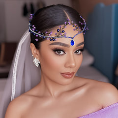 Women's Purple Beaded Crown Headwear for Halloween & Independence Celebrations