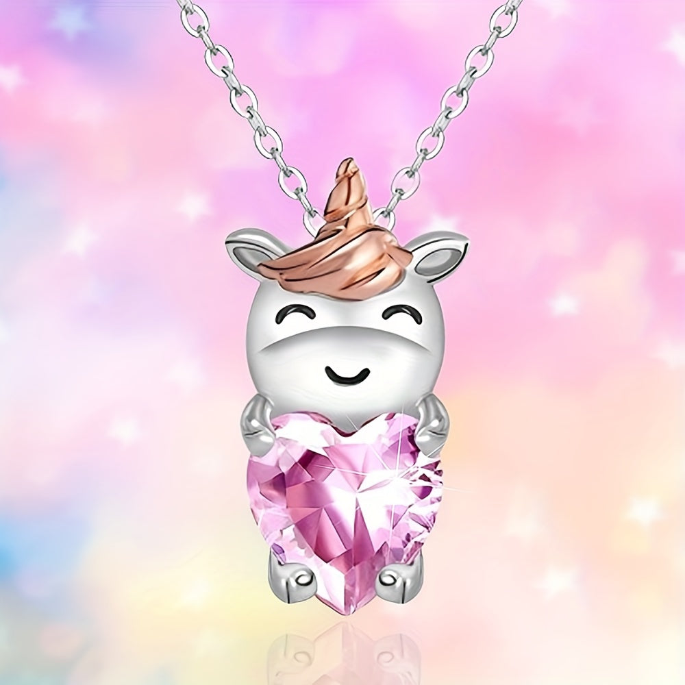 Pink Unicorn Necklace Birthday Gift for Princess Granddaughter