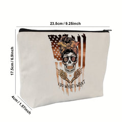 Halloween Makeup Bag Skull & Flag Pattern Travel Pouch Toiletry Bag