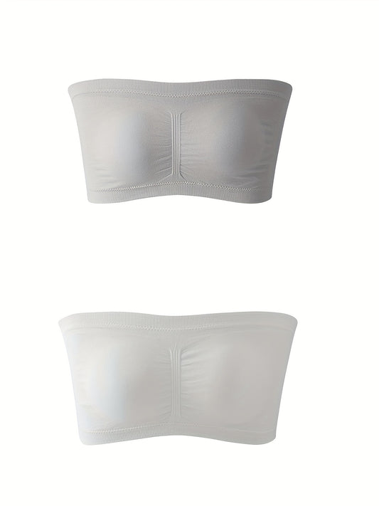 2 Pack Plus Size Bandeau Set Solid Tube Bra High Stretch