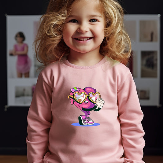 Sweet Heart Graphic Crew Neck Long Sleeve Sweatshirt for Girls
