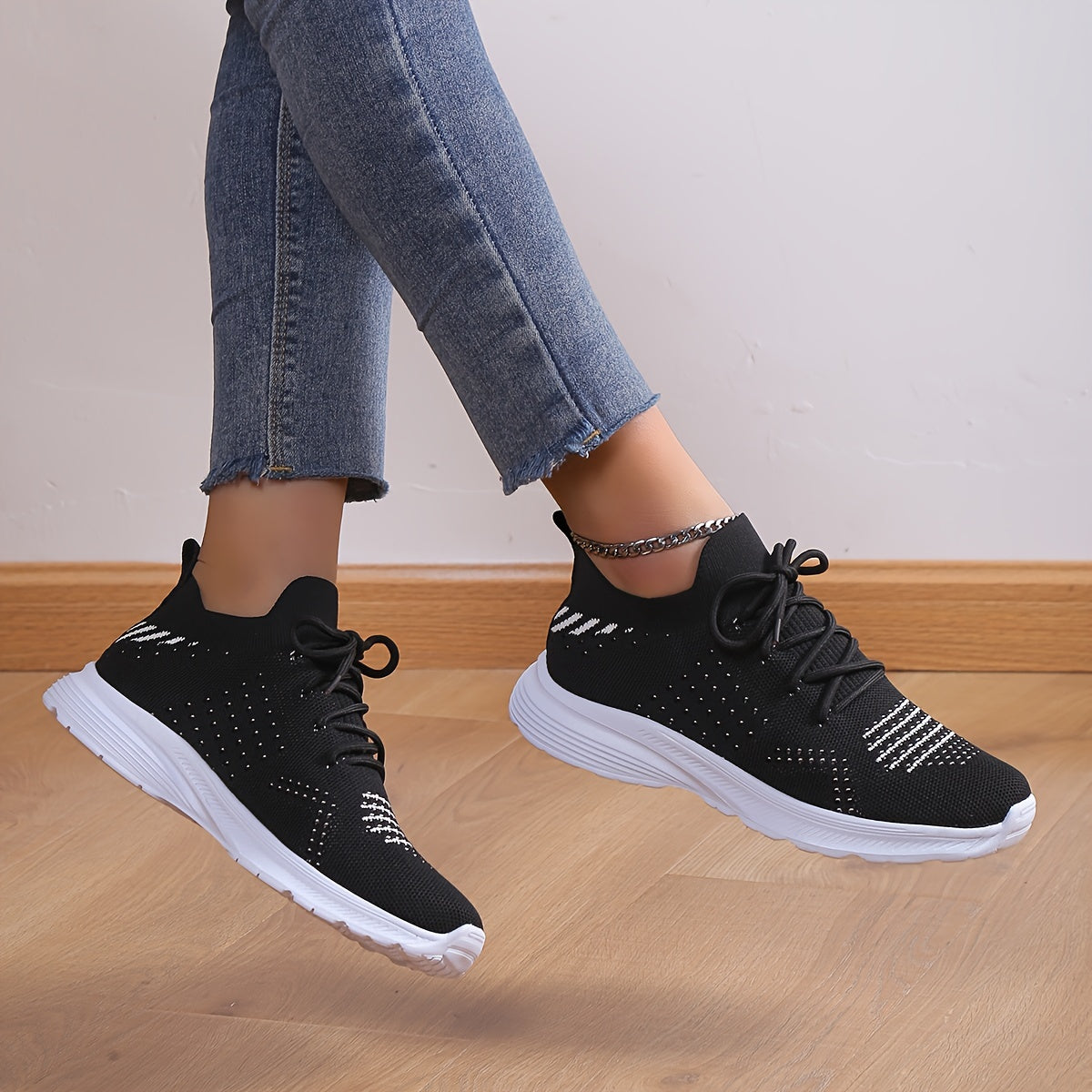 Women's Casual Knit Mesh Sneakers Lace Up Low Top Soft Sole Shoes