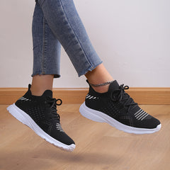 Women's Casual Knit Mesh Sneakers Lace Up Low Top Soft Sole Shoes