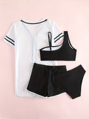 Girls Bikini Swimsuit 4pcs Set Cami Top, Shorts, Briefs & Cardigan