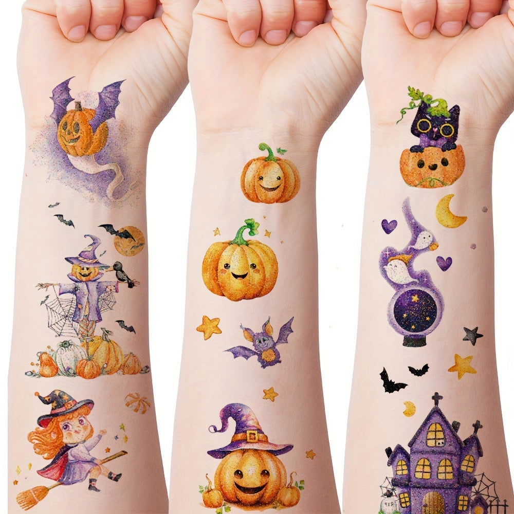 10 Glitter Halloween Tattoos Pumpkin Head Ghost Party Decoration Stickers