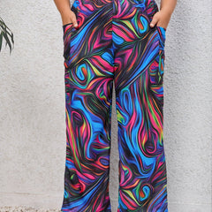 Women's Plus Elastic Wide Leg Trousers With Pockets