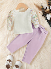 Baby Girls Floral Long Sleeve Top & Flat Pants Set