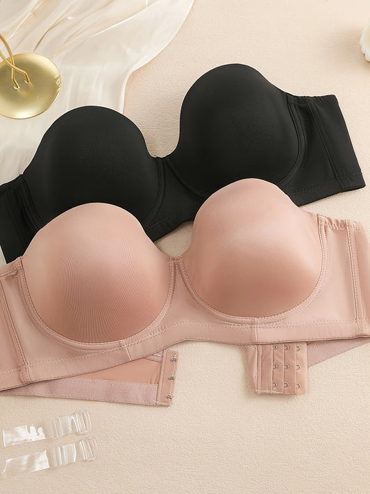 2 Pack Plus Size Molded Cup Multiway Full Cover Bras with Removable Straps