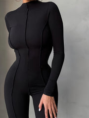High Collar Long Sleeve Skinny Jumpsuit