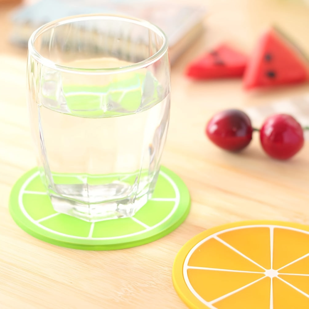 7pcs Silicone Fruit Coasters for Kitchen Patio Bar Heat Insulation Drink Cup Mat