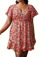  Floral Print Ruffle Trim Summer Dress