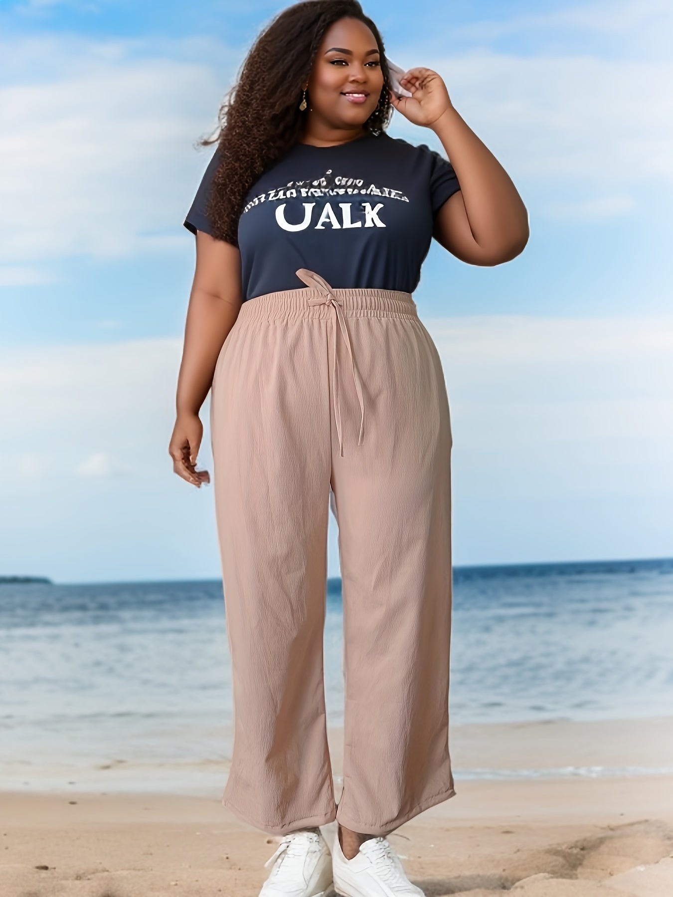  Solid High Rise Wide Leg Trousers