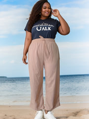  Solid High Rise Wide Leg Trousers
