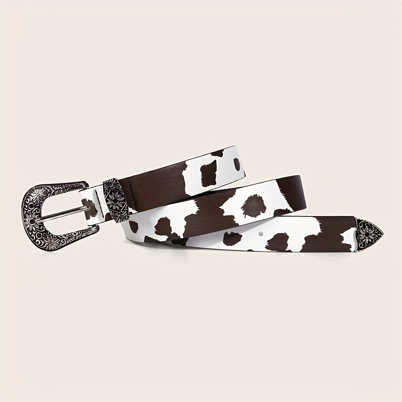  Cow Pattern PU Belt Western Carved Buckle Belts Punk Waistband