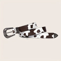  Cow Pattern PU Belt Western Carved Buckle Belts Punk Waistband