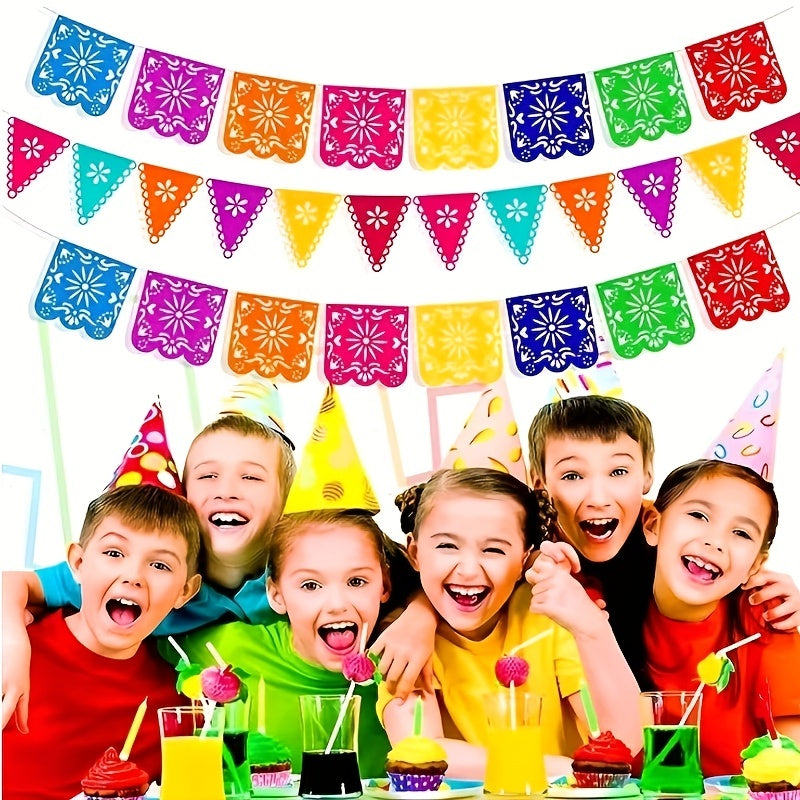 4pcs Mexican Party Banners Colorful Lineup Square Triangular Paper Cut Felt
