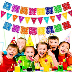 4pcs Mexican Party Banners Colorful Lineup Square Triangular Paper Cut Felt