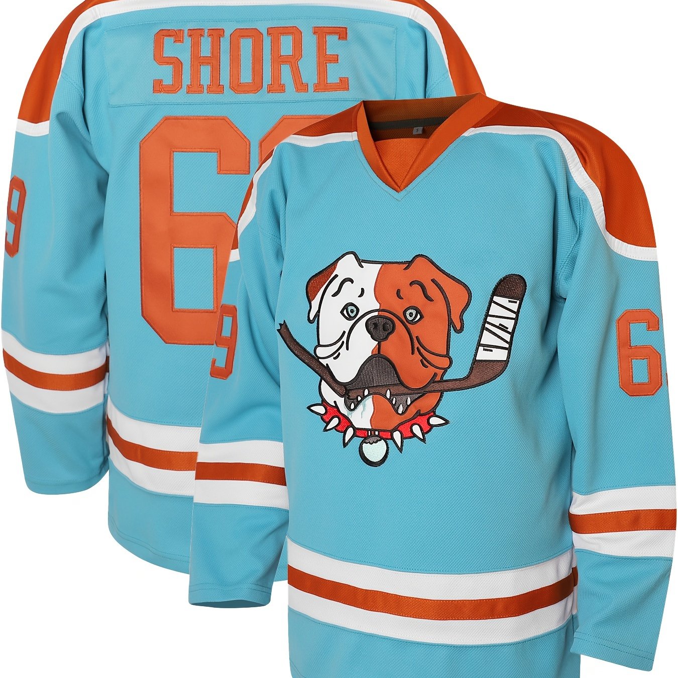 Cartoon Dog Embroidery Men's Long Sleeve Hockey Jersey